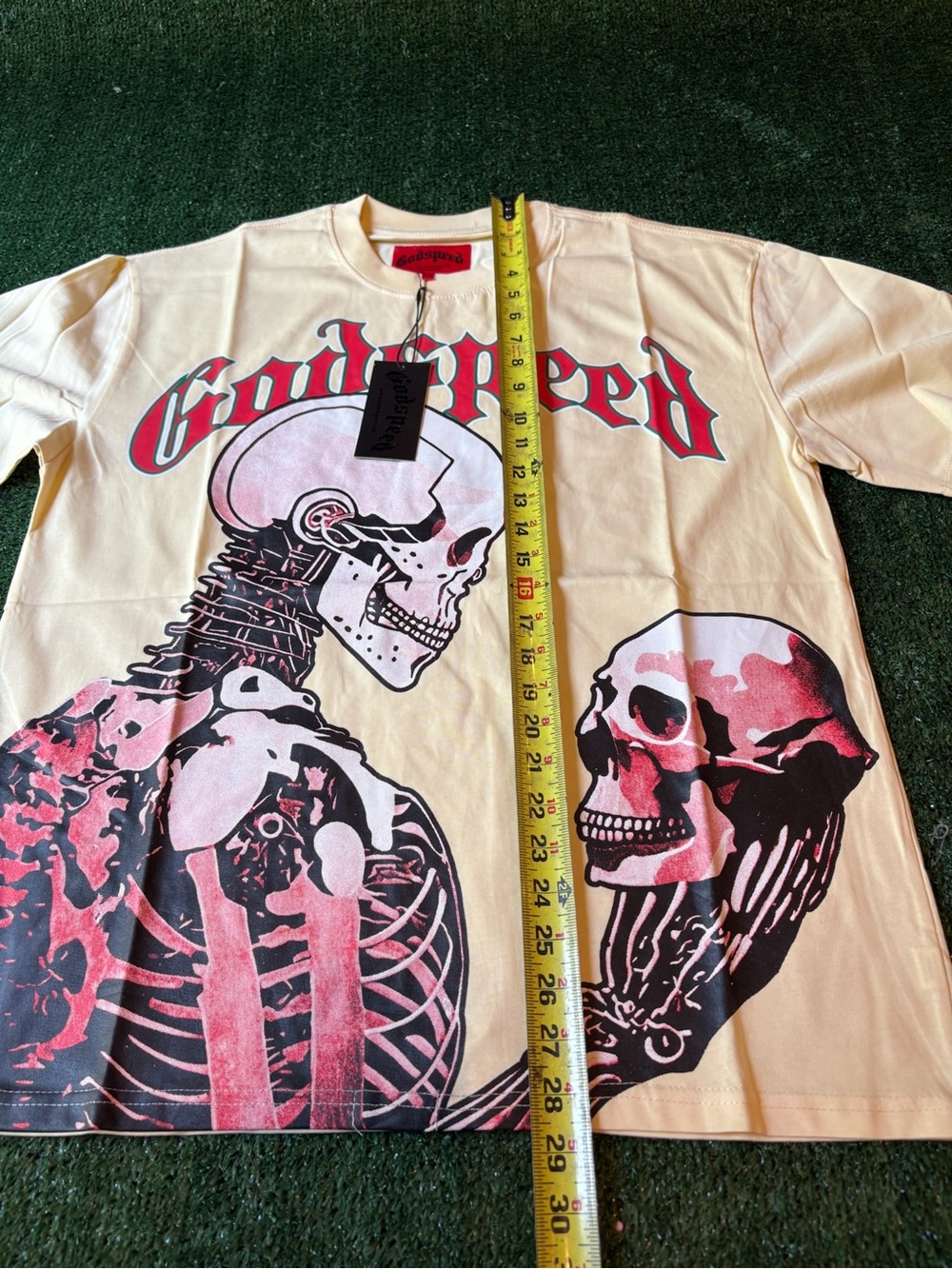 Godspeed Graphic Skull Tee - Cream with Pink/Red Print - Picture 5 of 9